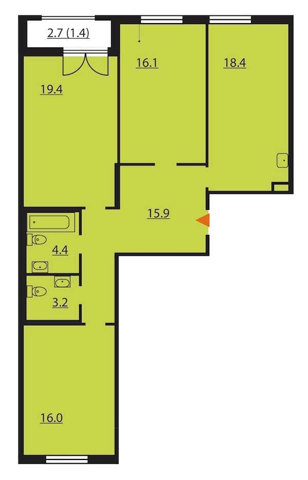 Трехкомнатная квартира в Группа ЛСР: площадь 94.8 м2 , этаж: 2 – купить в Санкт-Петербурге